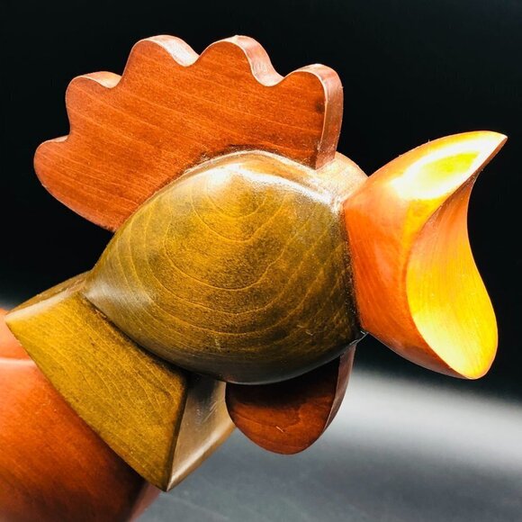 Rooster Wood Original Art Sculpture Artist Lyne Montmeny 2003 Modern Farmhouse - Picture 7 of 13